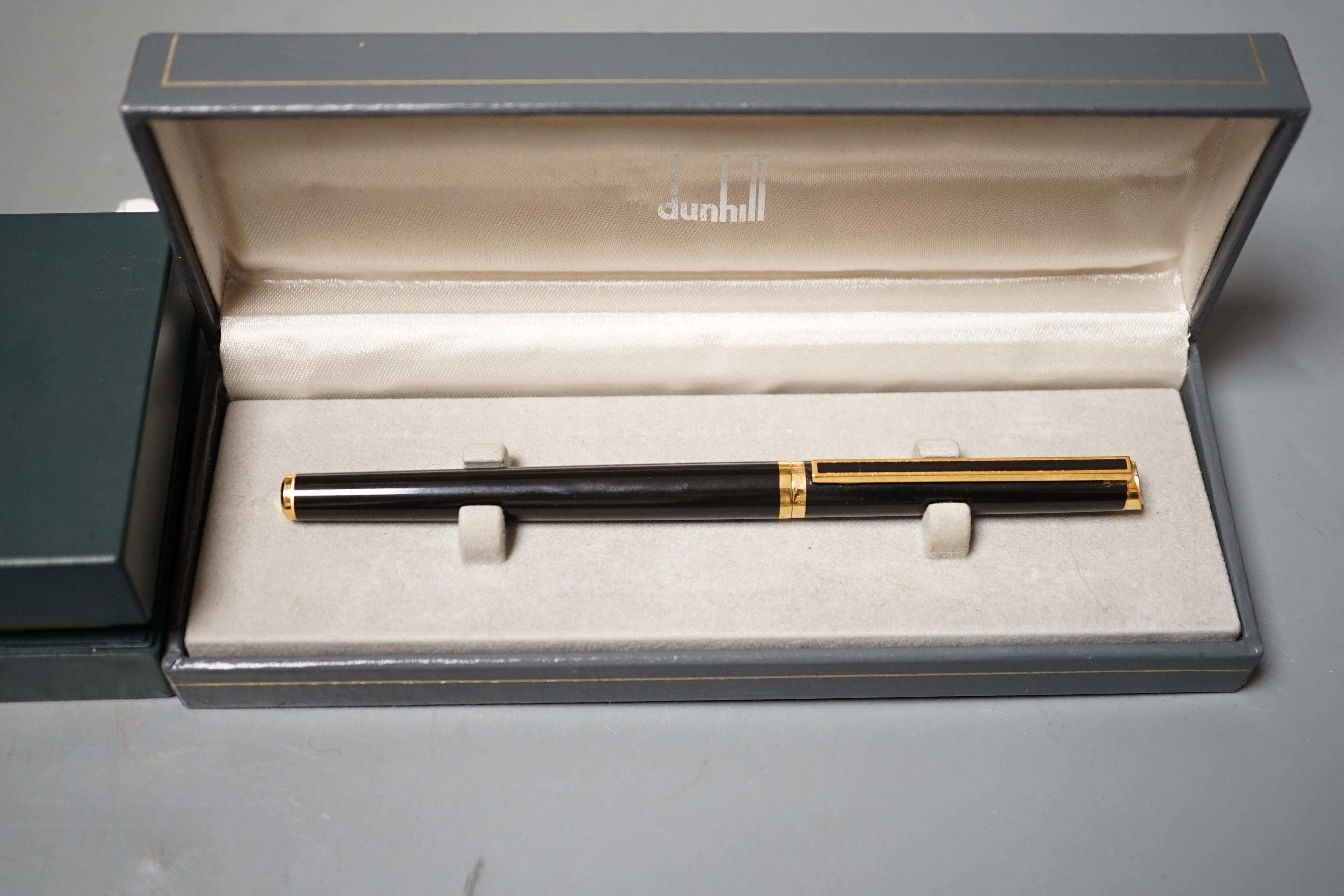 Cased Dunhill fountain pen and a Crosse pen.